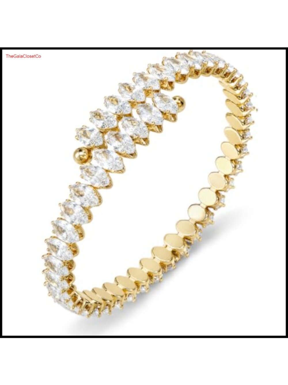 Rhinestone Cuff Bracelet Gold Plated Cubic Zirconia Open Flexible